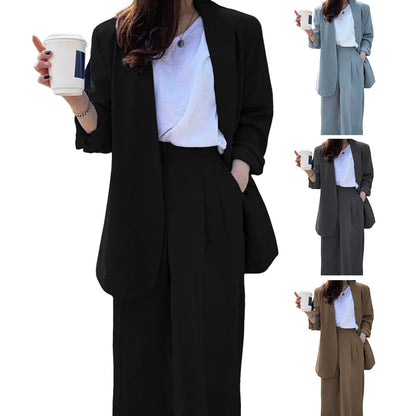 Wide Leg Suit Pants Set Elegant Women Business Suit Set Cardigan Jacket High Waist for Professional Lady Formal Coat Pants Set.