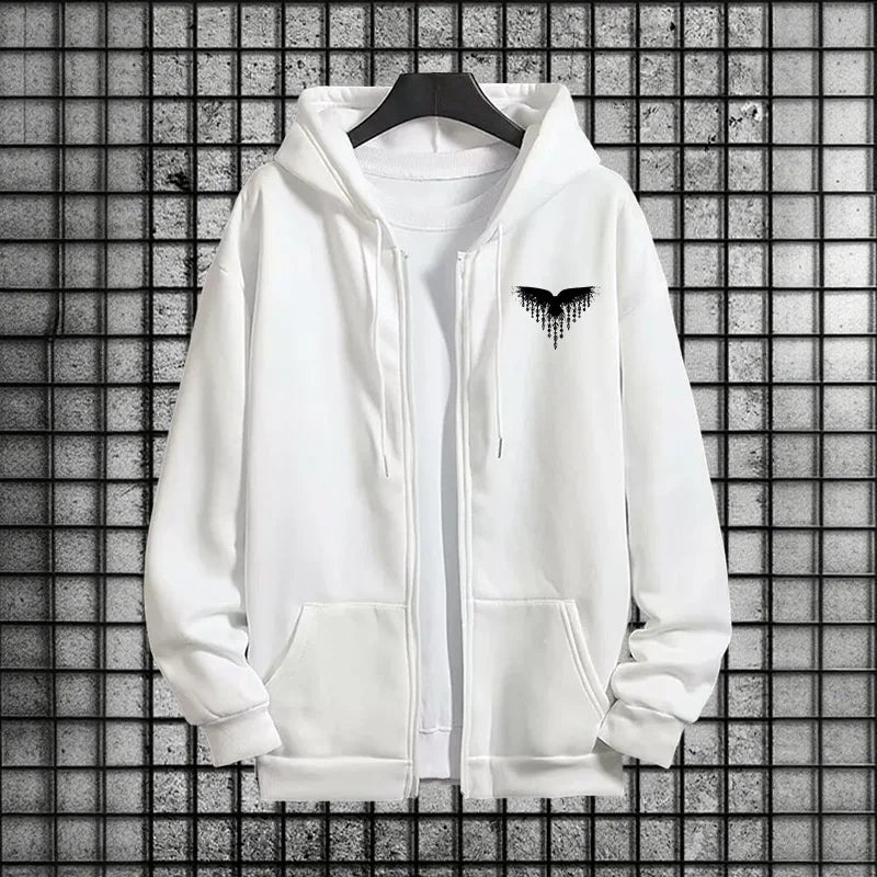 Ancient Viking Raven Print Hoodie Sweatpants Autumn Winter Daily Casual Sporty Jogger Set Urban Fashion Men's Zipper Tracksuit.