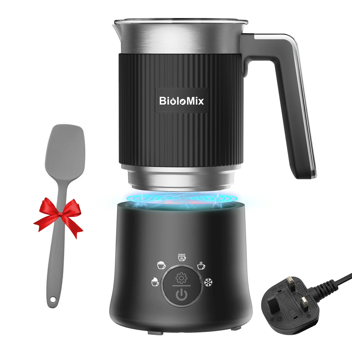 BioloMix Detachable Milk Frother and Steamer,5-in-1 Automatic Hot/Cold Foam and Hot Chocolate Maker,Dishwasher Safe.
