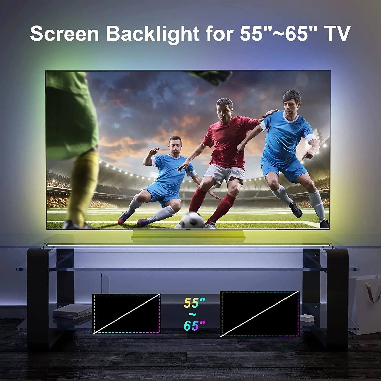 Bluetooth APP Control TV Bildschirm Hintergrundbeleuchtung RGBIC Lichtleiste Farbpicking Sync mit 55-75 Zoll Monitor Spiel Atmosphäre Lampenband.