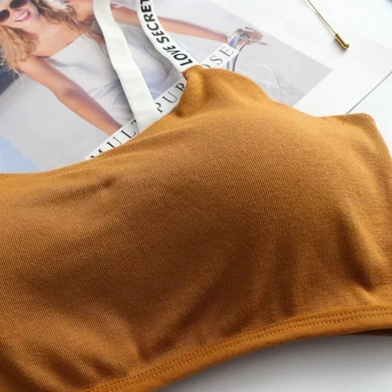 Women Active Bra Casual Top Letters Print Strap Cotton Top Fitness Gym Jogging Sleep Bra Girl Wire Free Bandeau Paded Bra Tops.
