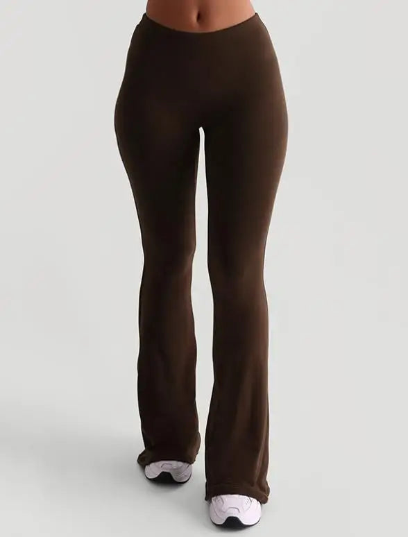 Frauen Casual Solide Farben Hohe Taille Schlaghosen Trendy Bootcut Hose Ausgestellte Leggings Hosen für Streetwear.