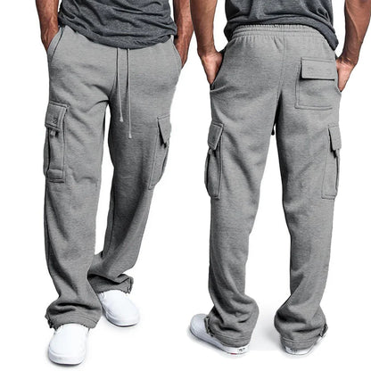 Mens Sweatpants Straight Fit Joggers for Sports and Streetwear Loose Oversized Drawstring Long Pants Men Multi-pocket Pants.