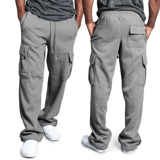 Mens Sweatpants Straight Fit Joggers for Sports and Streetwear Loose Oversized Drawstring Long Pants Men Multi-pocket Pants.