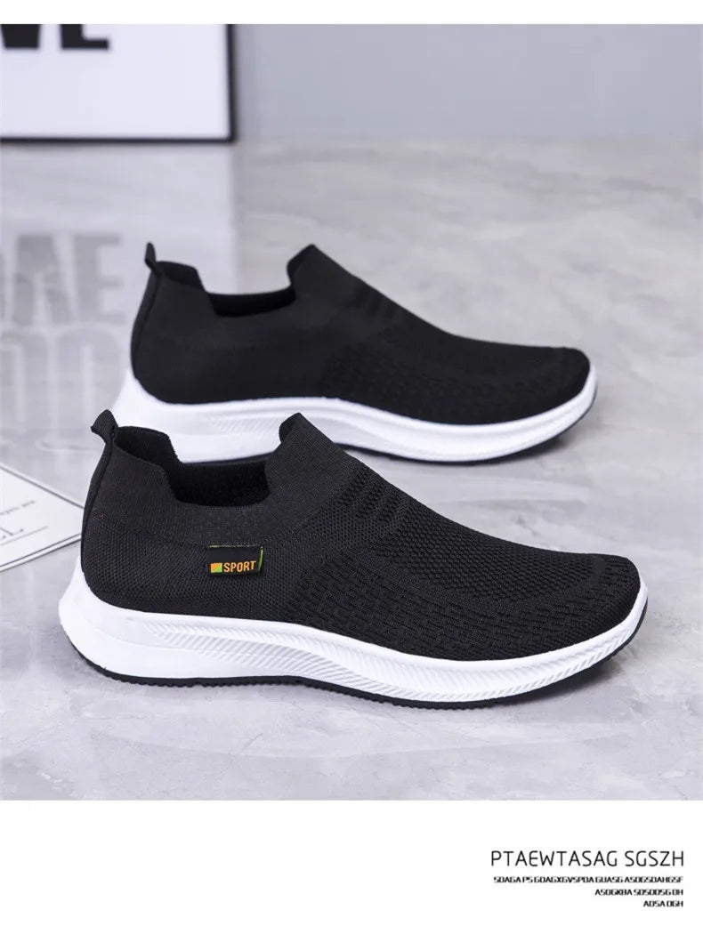 Men Walking Shoes Knit Mesh Breathable Sneakers Lightweight Sneakers Slip-on Mens Casual Shoes Fashion Comfort.