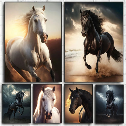Black and White Wild Horses Canvas Paintings on The Wall Art Posters Prints Wall Picture Modern Animals Art Room Home Decor.