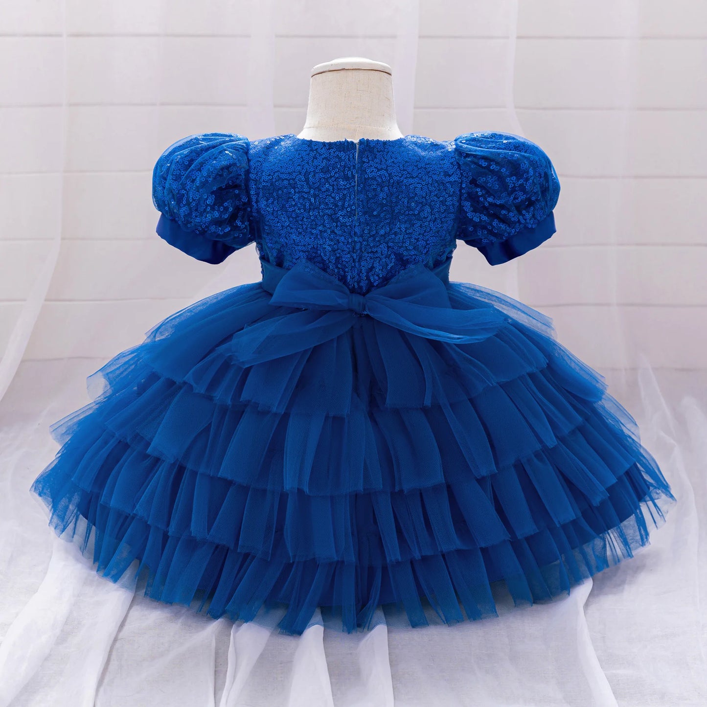 Kinder Abendkleid Pailletten Puffärmel Prinzessin Kleid Mesh Puffed Kleid Geburtstag Party Host Kleid.