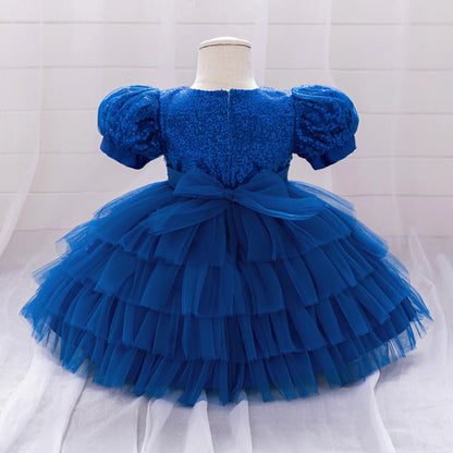 Kinder Abendkleid Pailletten Puffärmel Prinzessin Kleid Mesh Puffed Kleid Geburtstag Party Host Kleid.