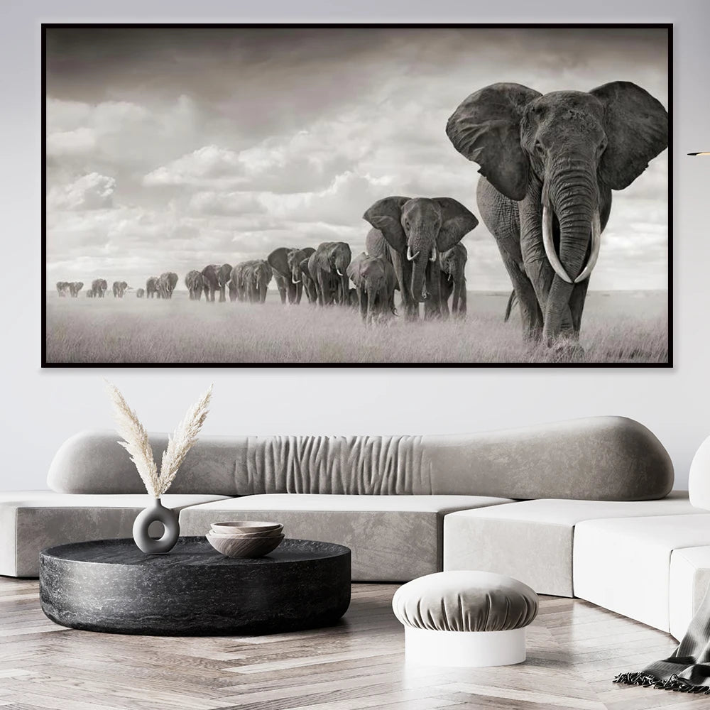 Walking Elephant Home Decoration Canvas Painting Modern Light Luxury Living Room Wall Art Posters High End Picture Print Artwork.