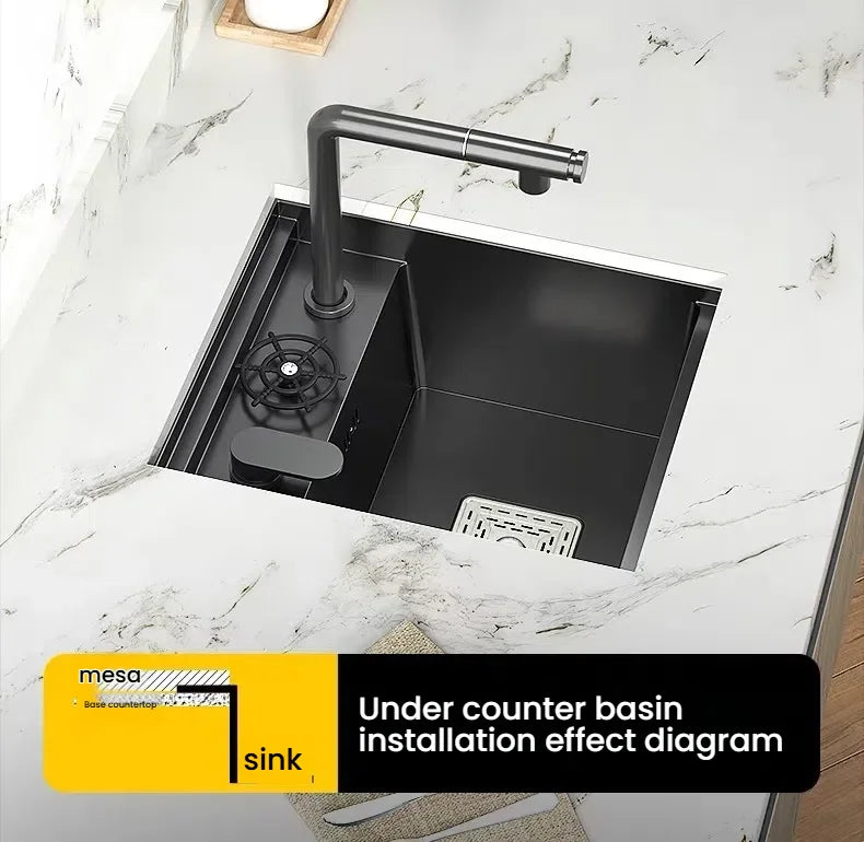 Household Small Hidden Kitchen Sink Stainless Steel Bar Wash Vegetable Basin With Cover Plate and Cup Washer Mini Single Slot