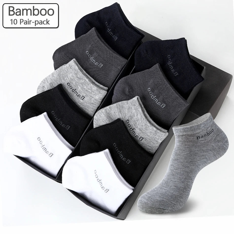 10 Pairs / Pack Men's Bamboo Fiber Socks Short High Quality New Casual Breatheable Anti-Bacterial Man Ankle Socks Men.