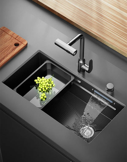 Waterfall Sink Large Single Slot Stainless Steel Kitchen Sink Embossed Washbasin Under The Basin Installation For Kitchen