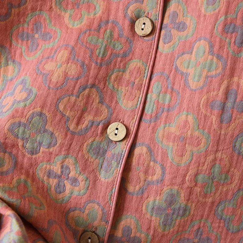 100% Cotton Crepe Homeclothes 2023 Autumn/Winter Women's Pajamas Suit Long-Sleeved Trousers 2-piece Yarn-Dyed Jacquard Pajamas.