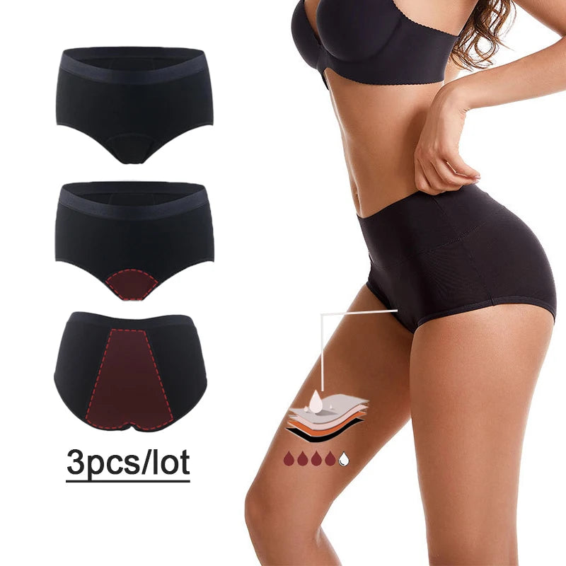 3Pc Heavy Flow Menstrual Panties For Women Period Underwear 4 Layer Absorbency Leakproof Physiological Sanitary Briefs EU Size