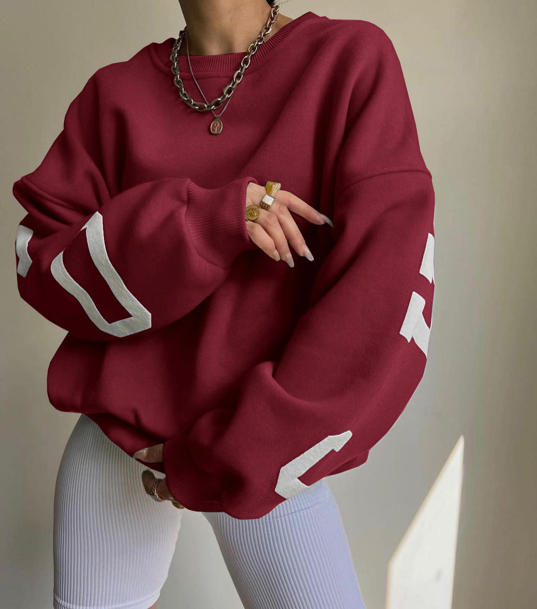 Combhasaki Damen Y2K Grunge Lose Pullover Sweatshirts Brief Drucken Lässige Verdickte Langarm Tops Herbst Hoodie Streetwear.