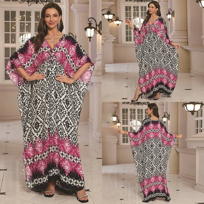 Kaftan-Kleider für Damen, Wellenhals-Badeanzug, Überwurf, Kaftan-Kleid, Übergröße, übergroßes langes Strandkleid.