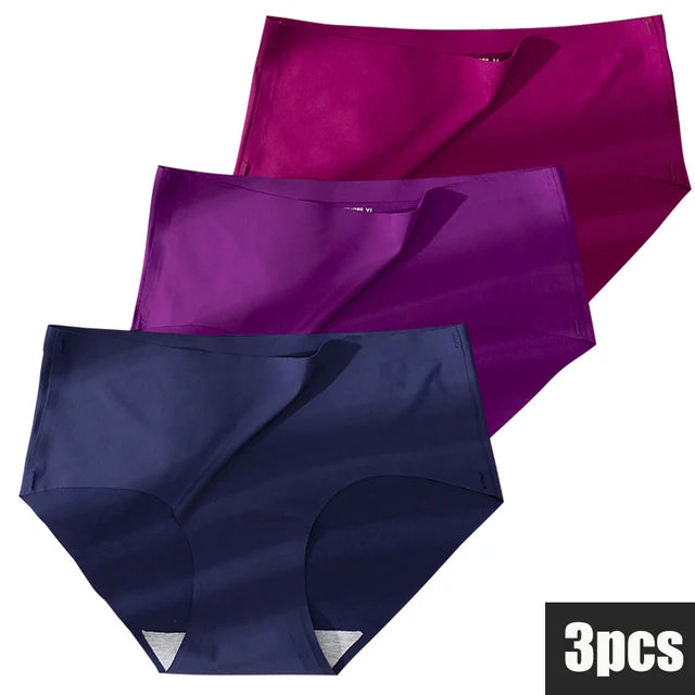 3Pcs Plus Size Underwear Women's Panties Ice Silk Solid Color Ladies Seamless Underpant Girls Briefs Breath Sexy Lingerie Female