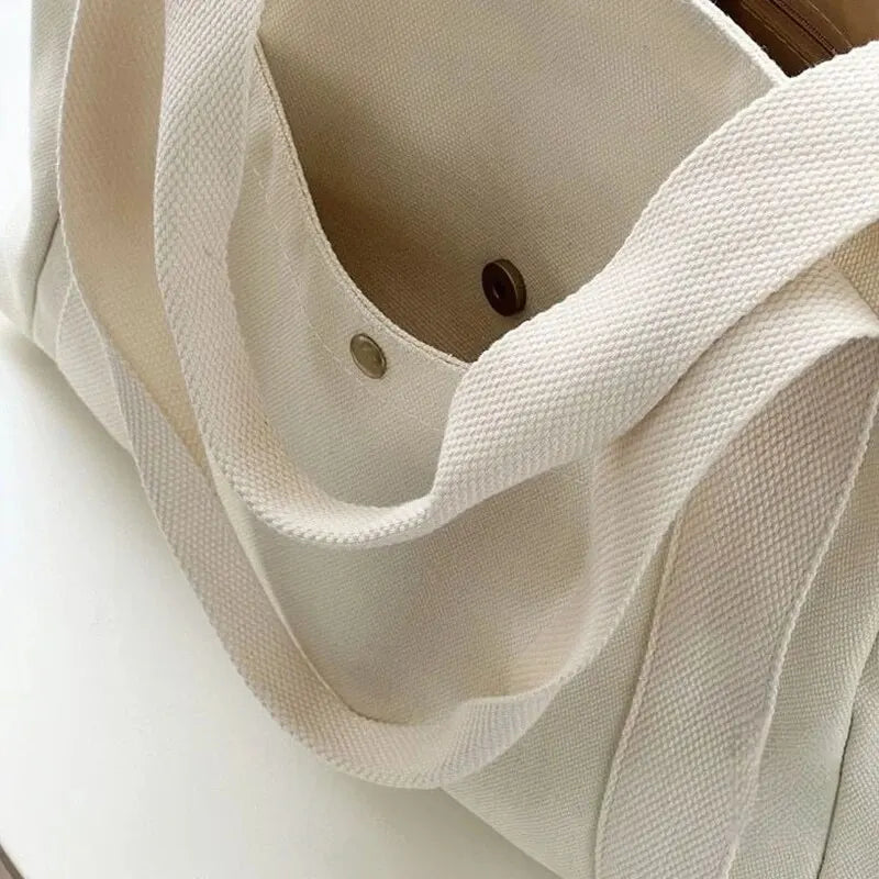 Canvas Women's Shoulder Bag Large Capacity Multiple Outer Pocket Zipper Tote Bag Student Handbag Shopping.