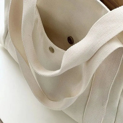 Canvas Women's Shoulder Bag Large Capacity Multiple Outer Pocket Zipper Tote Bag Student Handbag Shopping.