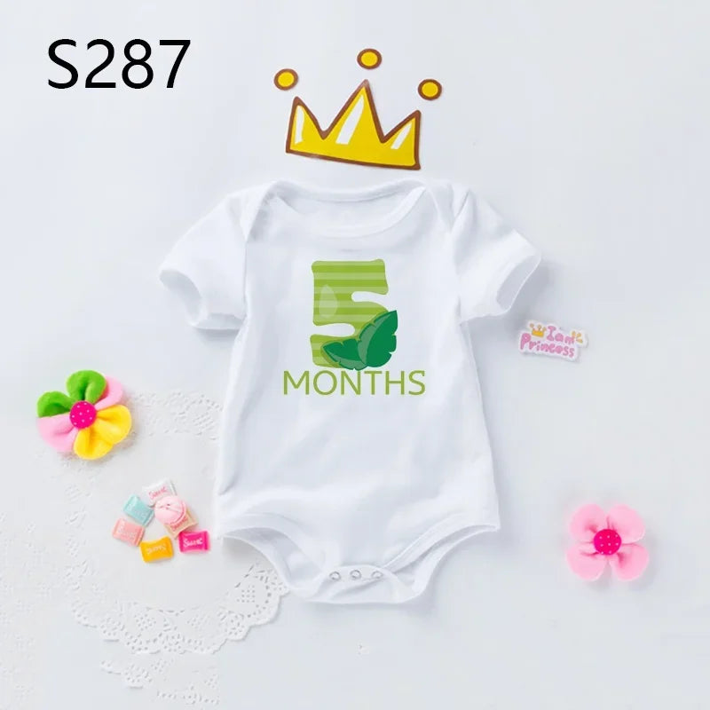 Monatlicher Meilenstein-Baby-Body, niedliches Tier, 1–12 Monate, Einteiler, Babyparty, Geschenk, Monatsbilder, monatliche Overall-Kleidung.