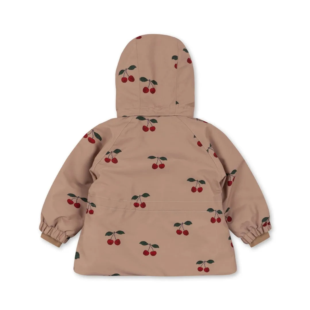 Konges Slojd 2025 Winter Baby Girls Cherry Hooded Ski Jackets Overalls Suits Sets Girls Waterproof Windproof Cold Resistant Coat.