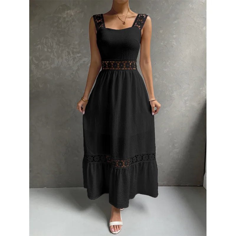 Weiße Lange Kleid Frauen Sommer Sexy Sleeveless Backless Maxi Kleider Damen Elegante Hohle Heraus Spitze Kleid Boho Sommerkleid Vestidos.