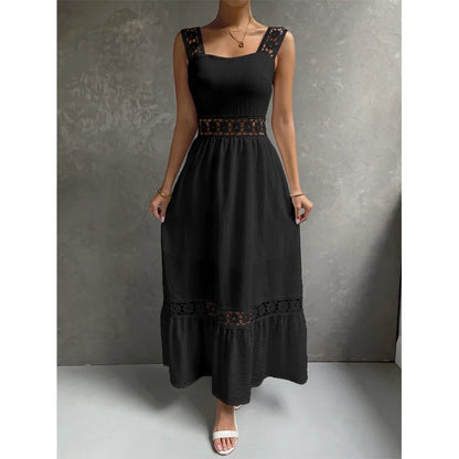 Weiße Lange Kleid Frauen Sommer Sexy Sleeveless Backless Maxi Kleider Damen Elegante Hohle Heraus Spitze Kleid Boho Sommerkleid Vestidos.