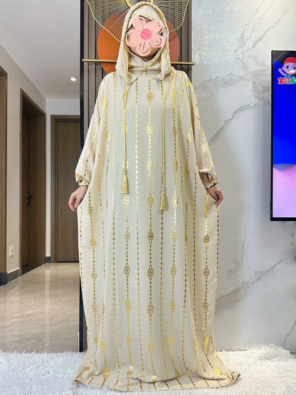 High Grade Cotton Fabric Ramadan Muslim Two-Hat Abaya Dubai Turkey Islam Prayer Clothes Gold Dust Dress Islam Women Dress Kaftan