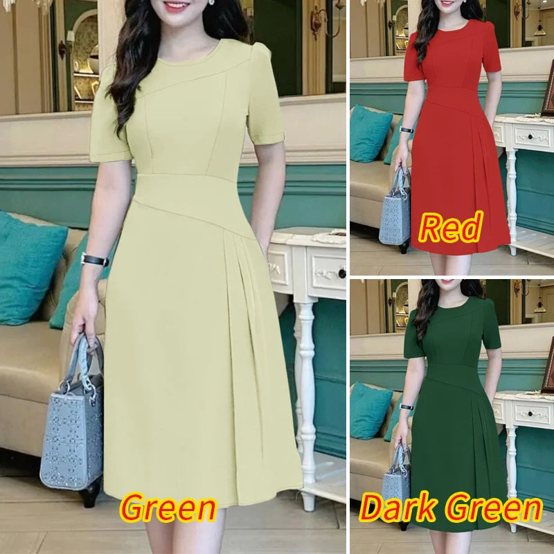 ZANZEA Elegante Büro Frauen Kleider Sommer Stilvolle Solide Party Arbeit Kleid Mode Kurzarm Plissee Vestidos Midi Sommerkleid.
