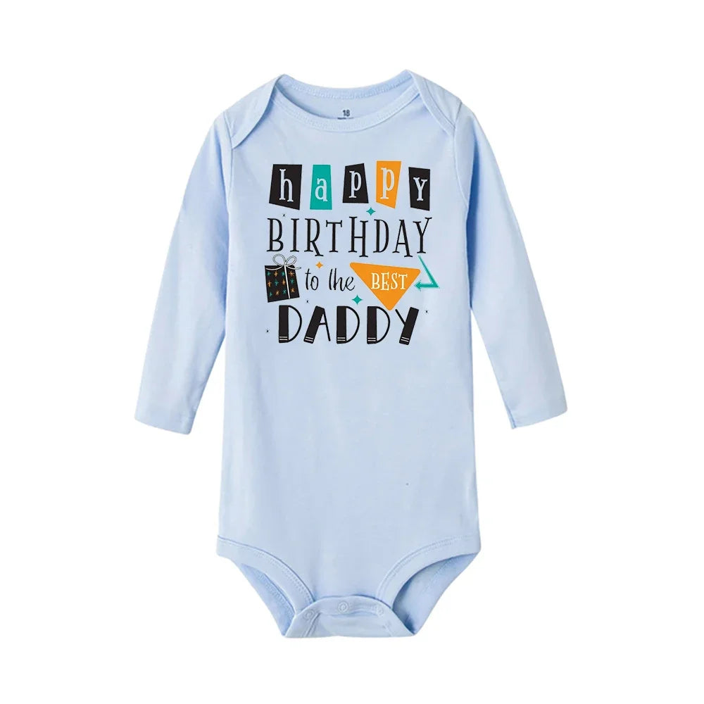 Baby-Strampler „Happy Birthday To The Dad“-Aufdruck, Säuglings-Body für Jungen und Mädchen, Kleidung für Papa, Geburtstagsgeschenk, Overall, Kleinkind-Outfits.