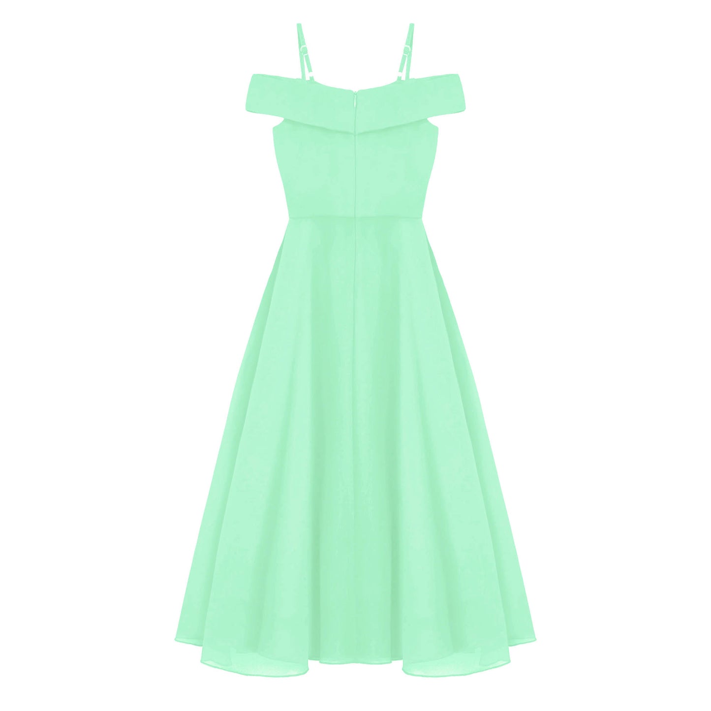 Elegantes Chiffon-Partykleid für Mädchen, schulterfrei, verstellbarer Spaghettiträger, bodenlanges Maxikleid für Hochzeit, Geburtstag, Abend