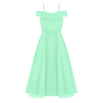 Elegantes Chiffon-Partykleid für Mädchen, schulterfrei, verstellbarer Spaghettiträger, bodenlanges Maxikleid für Hochzeit, Geburtstag, Abend