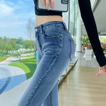 Y2k Women's Jeans Elastic Slim Fashion Pencil Pants Streetwear Jean Female Clothing Vintage Skinny Jeans Stretch Denim Trousers.