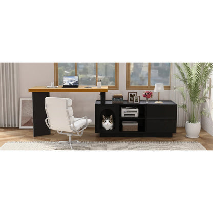 Eckschreibtisch mit integriertem Tierhaus – 120 x 50 cm, L-förmig oder einteilig, Eckschreibtisch für das Heimbüro mit XL-Tierhöhle