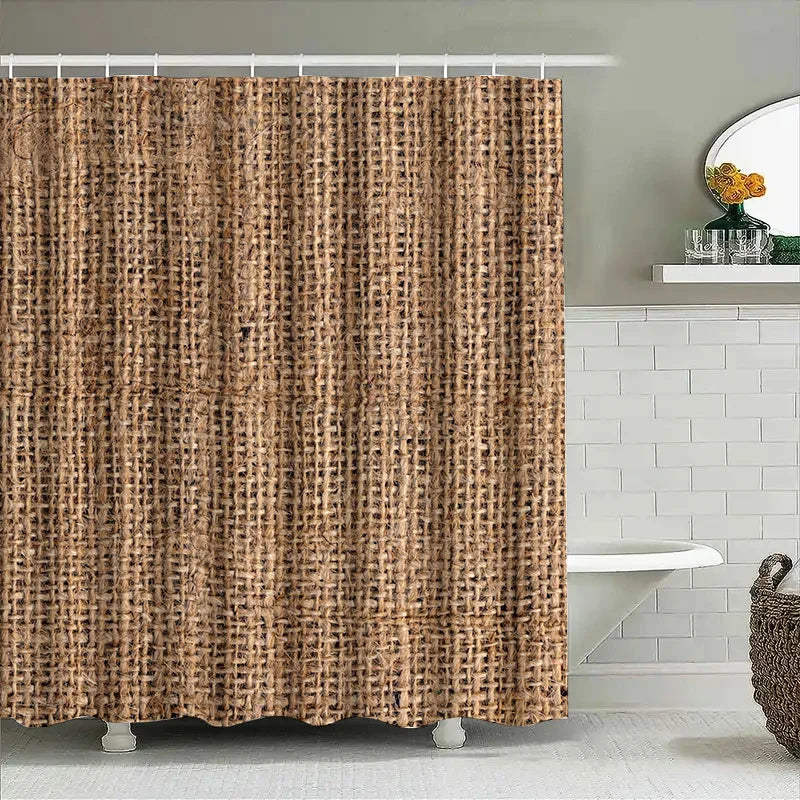 Duschvorhang aus natürlicher Jute, rustikaler gewebter wasserdichter Stoff für Badezimmerdekoration in brauner Farbe (180 x 180 cm), AliExpress