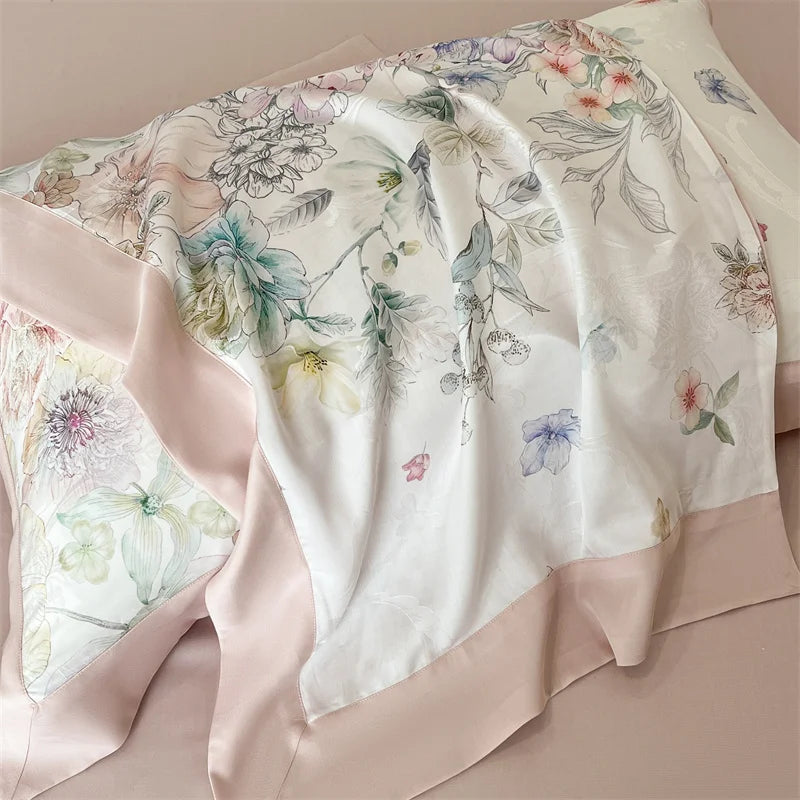 Flowers Prints Bedding Set Lyocell Eucalyptus Fiber Super Soft Silky Cool Feeling Duvet Cover Bed Sheet/Fitted Sheet Pillowcases.