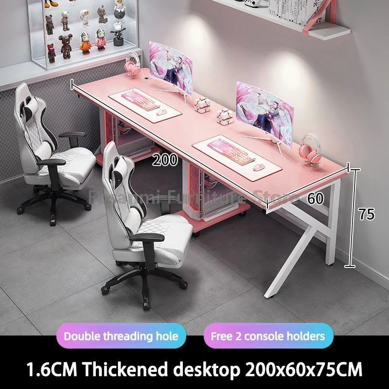Großer 2-Personen-Gamer-PC-Schreibtisch mit K-förmigen Beinen, moderner Büro-Doppelcomputer-Schreibtische, geräumiger langer Gaming-Tisch für Zuhause und Arbeitszimmer für zwei Personen