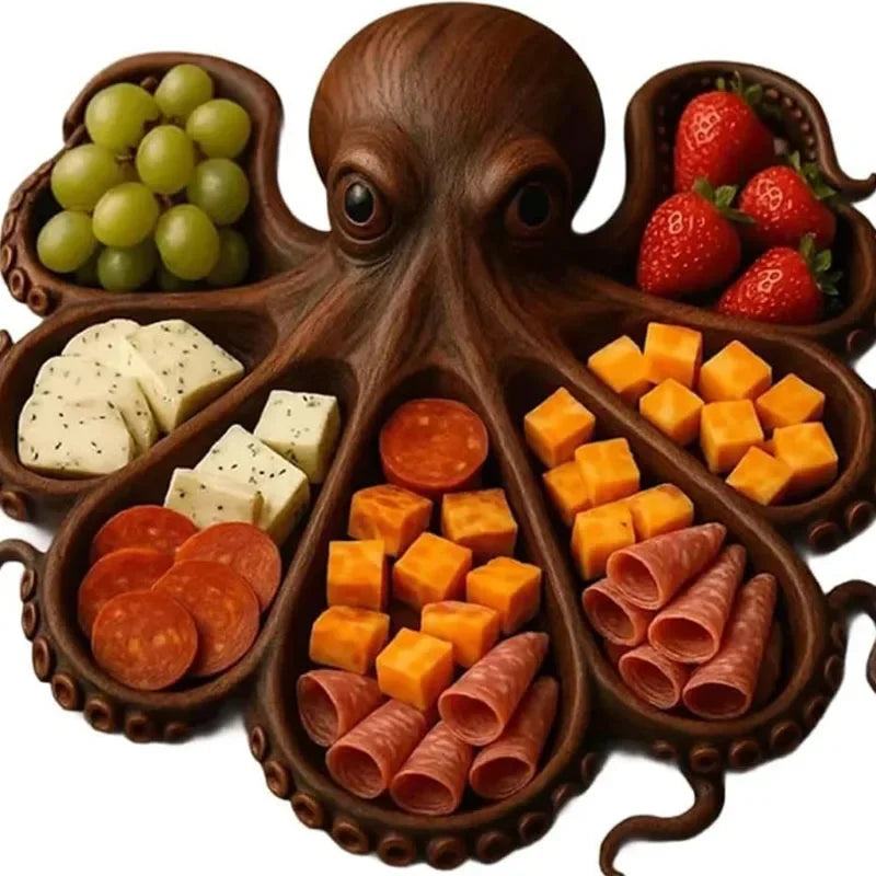 Octopus Wooden Party Food Tray Platter Partition Tray Decoration Octopus Holiday Party Food Tray Kitchen Accessories 2025 New.
