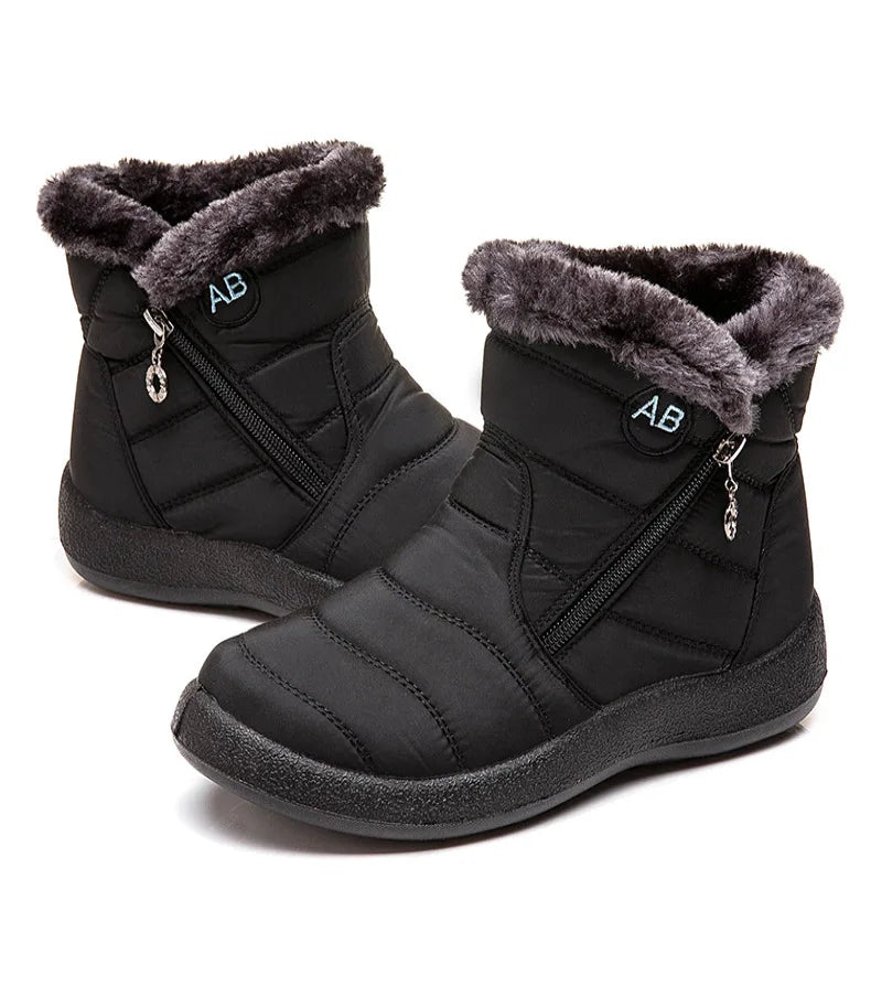 Boots Women's Ankle Boots With Fur Waterproof Snow Botas Mujer Elegant Winter Shoes For Woman Winter Boots Casual Black Footwear.