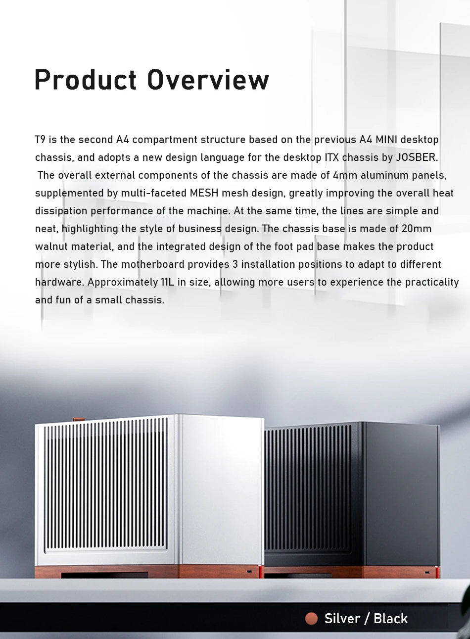 Jonsbo T9 Aluminum Alloy ITX Chassis Computer Desktop Host Shell Type-C 11L Small PC Case With PCIE 4.0 GPU Adapter Cable.