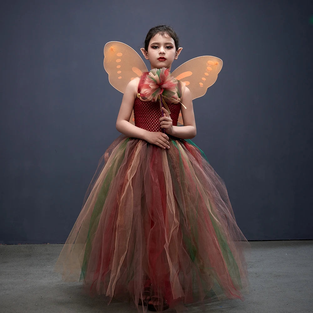 Wald Fee Prinzessin Kostüm für Halloween Geburtstag Party Phantasie Kleid Herbst Kinder Woodland Nymph Pixie Kleid Tutu Kleid Flügel