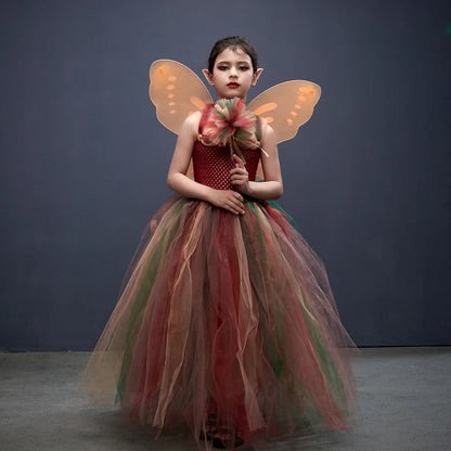 Wald Fee Prinzessin Kostüm für Halloween Geburtstag Party Phantasie Kleid Herbst Kinder Woodland Nymph Pixie Kleid Tutu Kleid Flügel