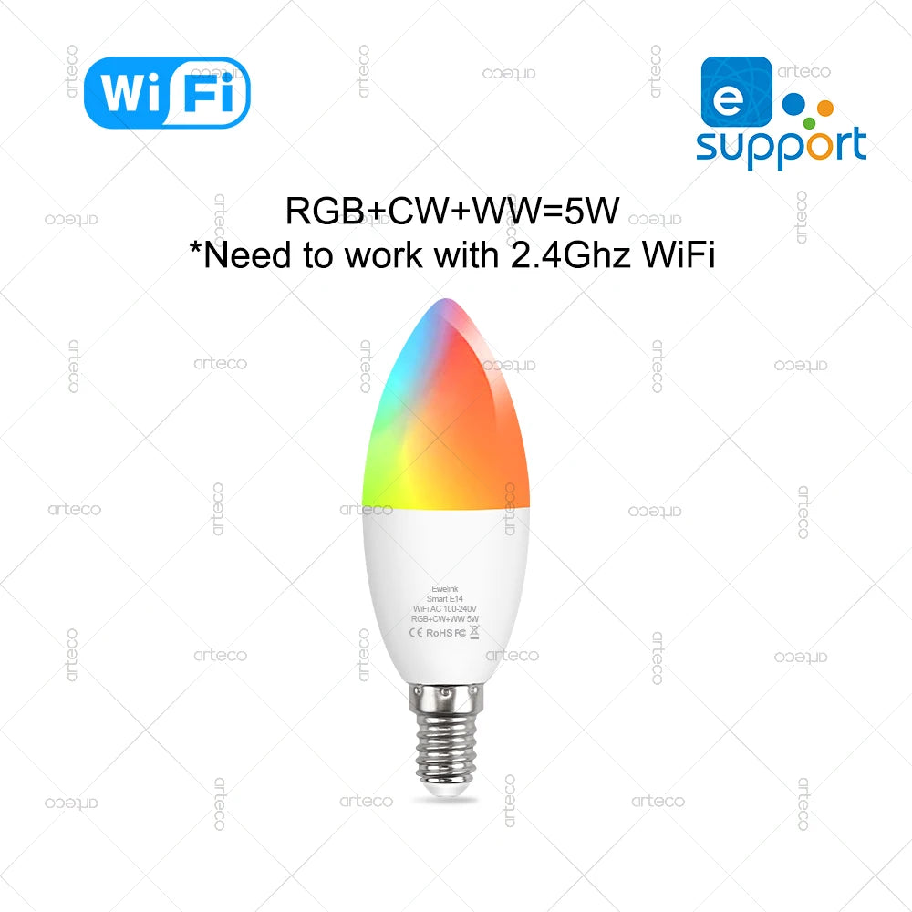 EWelink E27 E14 GU10 Smart Bulb WiFi Zigbee, dimmbare LED-Glühbirne RGB CW-Lampe funktioniert mit Alexa Amazon Google Home Yandex Alice.