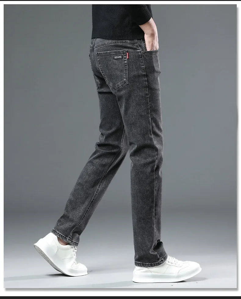 Slim Fit Casual Men's Jeans Youth Straight Leg Regular Business Elastic Long Trousers Autumn New Arrival from Mainland China.