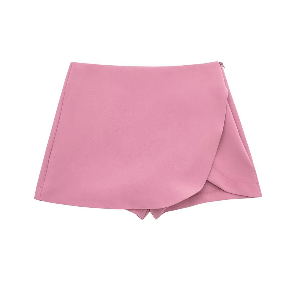 Women Fashion Pareo Style Shorts Skirts Vintage High Waist Side Zipper Female Skort Mujer.