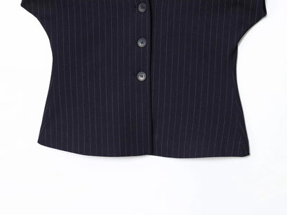 ZERAINS Autumn women's sleeveless V-neck short vest loose fit with waistband pleated high waisted pants set.