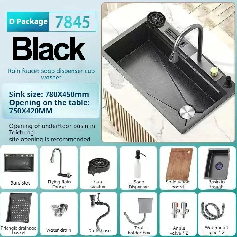 High-end stainless steel Kitchen Sink Matte Square Kitchen Accessories Large Single Sink Wash Basin With Faucet