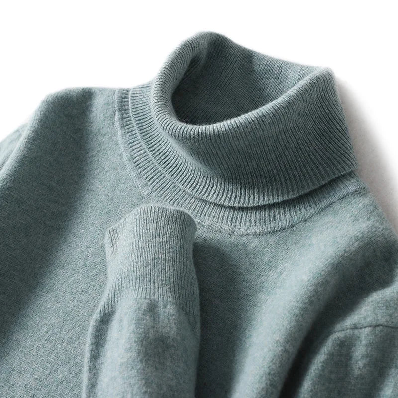 Men's Turtleneck 100% Pure Wool Sweater Men 2024 Autumn and Winter Large Size Loose Knitted Sweater Keep Warm Tops Men Jumper