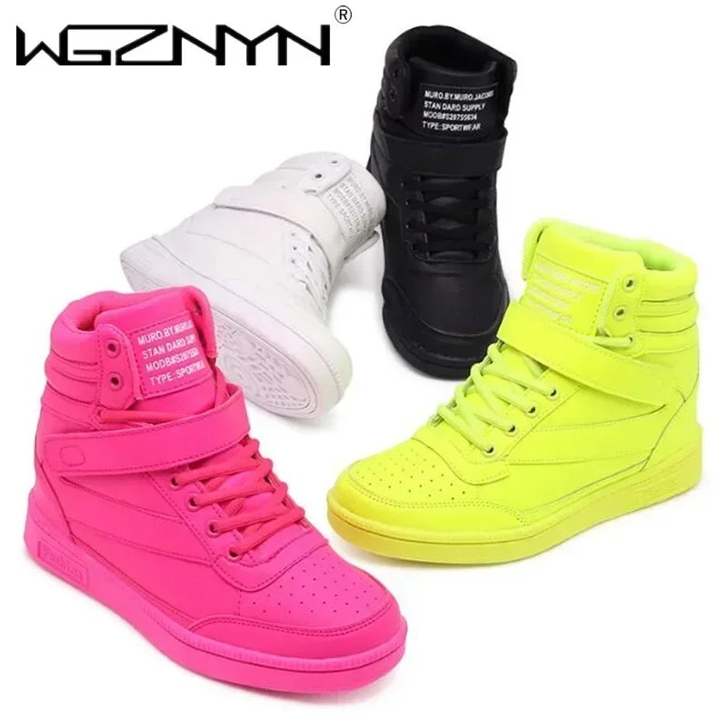 Designer Woman Breathable High Top Black White Boots Women Casual Sport Shoes Platform Hidden Increasing Sneakers Leather Shoe.