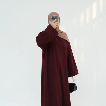 2024 Winter Dubai Women Corduroy Abaya Dress Ramadan Eid Arabic Modest Muslim Clothing Islam Party Jalabiya Fashion Turkey Robe.